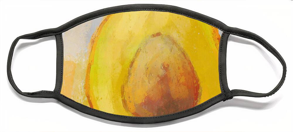 Yellow Avocado Face Mask featuring the digital art Avocado Modern Art Kitchen Decor in Marigold by Patricia Awapara
