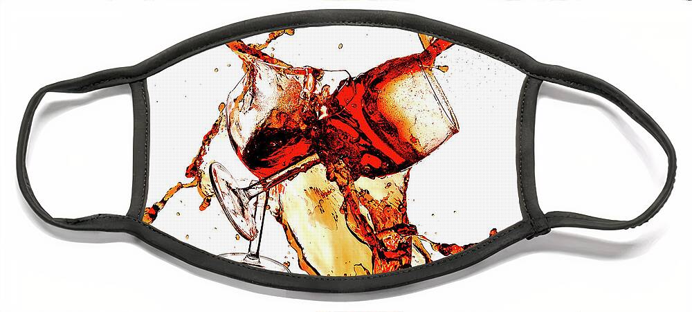 Damaged Face Mask featuring the photograph Broken wine glasses with wine splashes on a white background #4 by Michalakis Ppalis