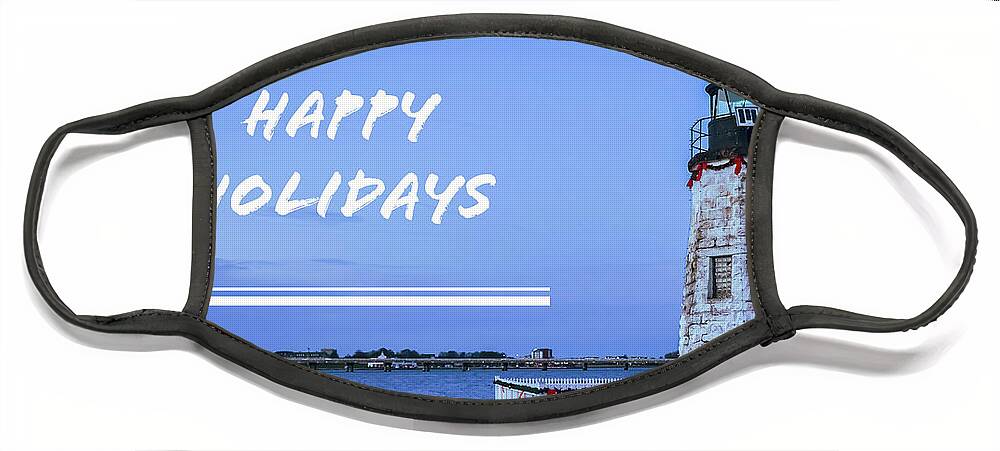 Happy Holidays From Goat Island Lighthouse Face Mask featuring the photograph Happy Holidays from Goat Island Lighthouse by Christina McGoran