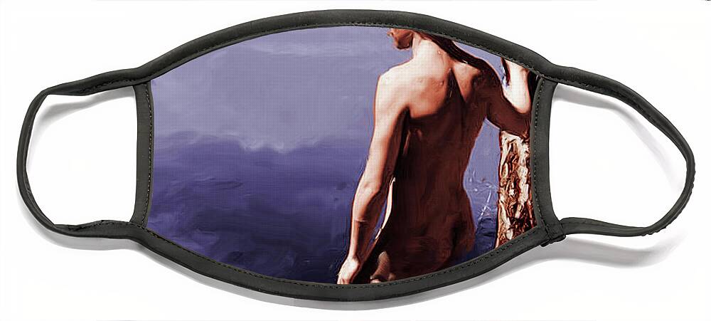 Raymond Voinquel Face Mask featuring the painting Nude Looking out over a Lake #2 by Raymond Voinquel