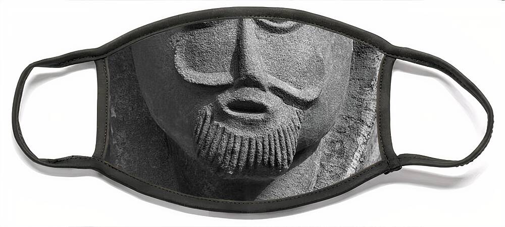 Romanesque Face Mask featuring the sculpture The Stone Bestiary - Photo of Norman Romanesque relief sculptures from Kilpec #2 by Paul E Williams