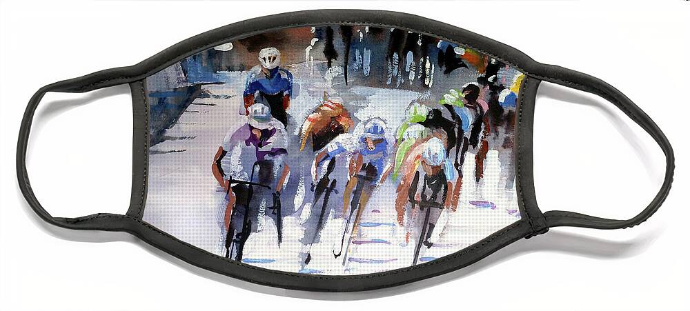 Atmosphere Face Mask featuring the painting Racing Le Tour #3 by Shirley Peters