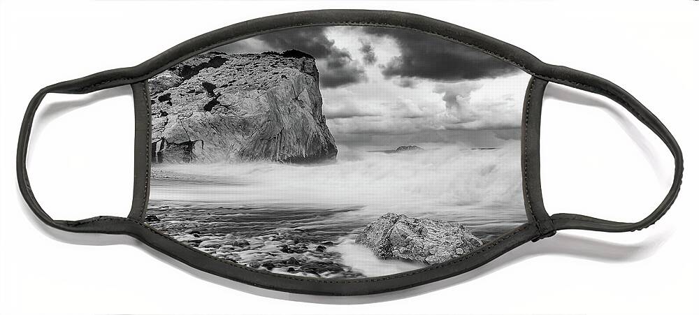 Seascape Face Mask featuring the photograph Seascape with windy waves during stormy weather. by Michalakis Ppalis