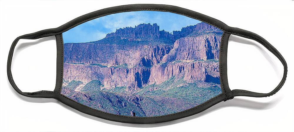 Superstition Mountains Flatiron Face Mask featuring the digital art Superstition Mountains Flatiron #2 by Tammy Keyes