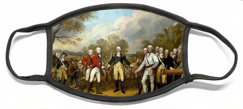 Revolutionary War Face Mask featuring the painting The Surrender of General Burgoyne #3 by War Is Hell Store