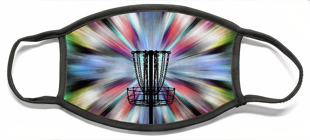 Disc Golf Face Mask featuring the digital art Tie Dye Disc Golf Basket by Phil Perkins