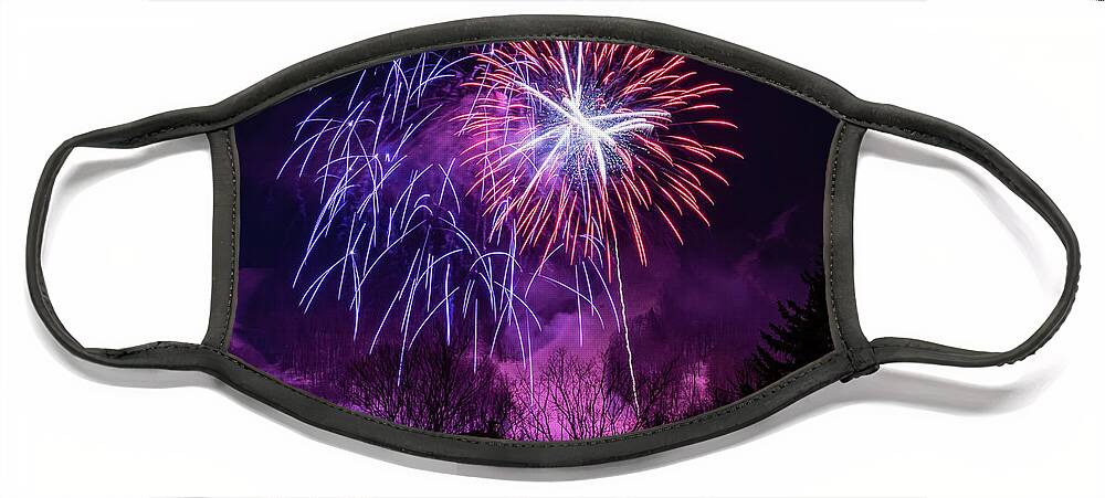 Fireworks Face Mask featuring the photograph Winter Ski Resort Fireworks #2 by Chad Dikun