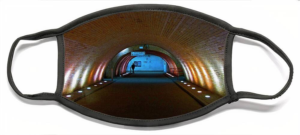 Salford Central Face Mask featuring the photograph 23-11-12 SALFORD CENTRAL. Passenger Underpass. by Lachlan Main