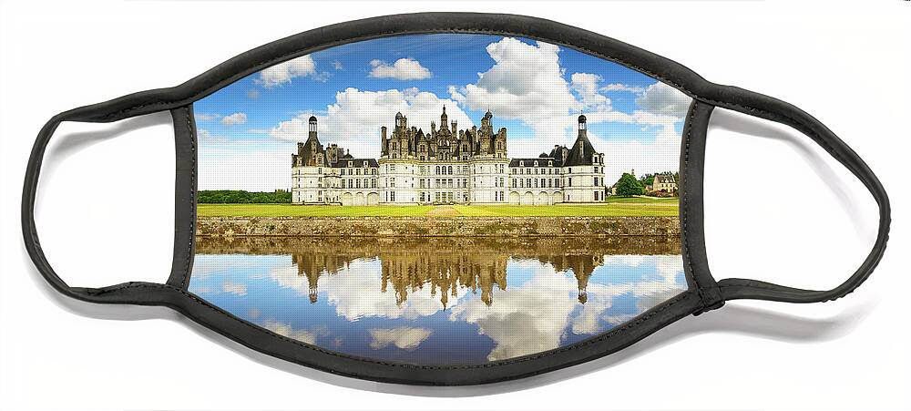 Chambord Face Mask featuring the photograph Chateau de Chambord, Unesco medieval french castle and reflectio #3 by Stefano Orazzini