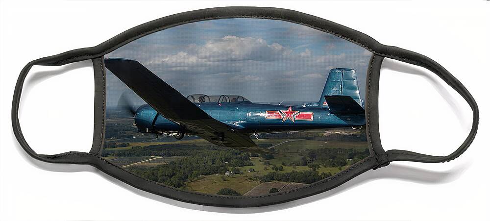Airplane Face Mask featuring the photograph CJ6 in Flight #4 by Carolyn Hutchins