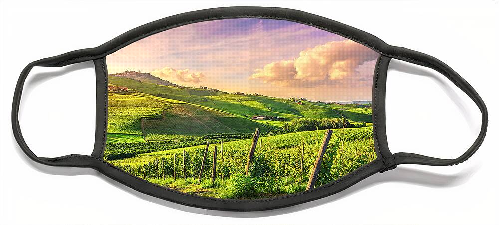 Vineyards Face Mask featuring the photograph Langhe vineyards view, Barolo and La Morra, Piedmont, Italy Euro by Stefano Orazzini
