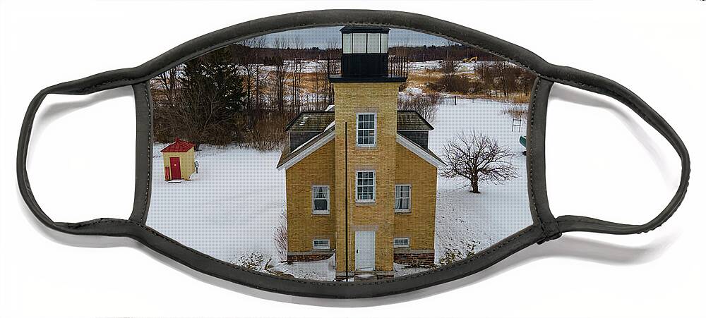 Ontonagon Michigan Face Mask featuring the photograph Ontonagon Michigan Lighthouse along Lake Superior in winter #3 by Eldon McGraw