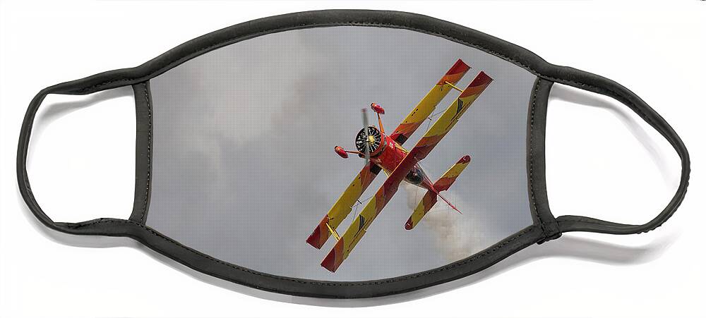 Red Face Mask featuring the photograph Red and Yellow Airplane by Carolyn Hutchins