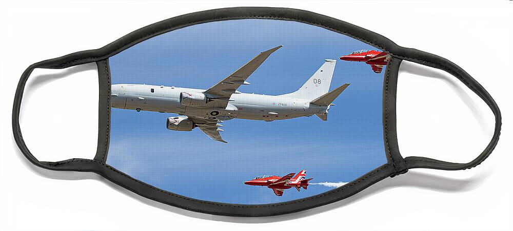 P 8 Poseidon Face Mask featuring the photograph Red Arrows and P8 Poseidon #3 by Airpower Art