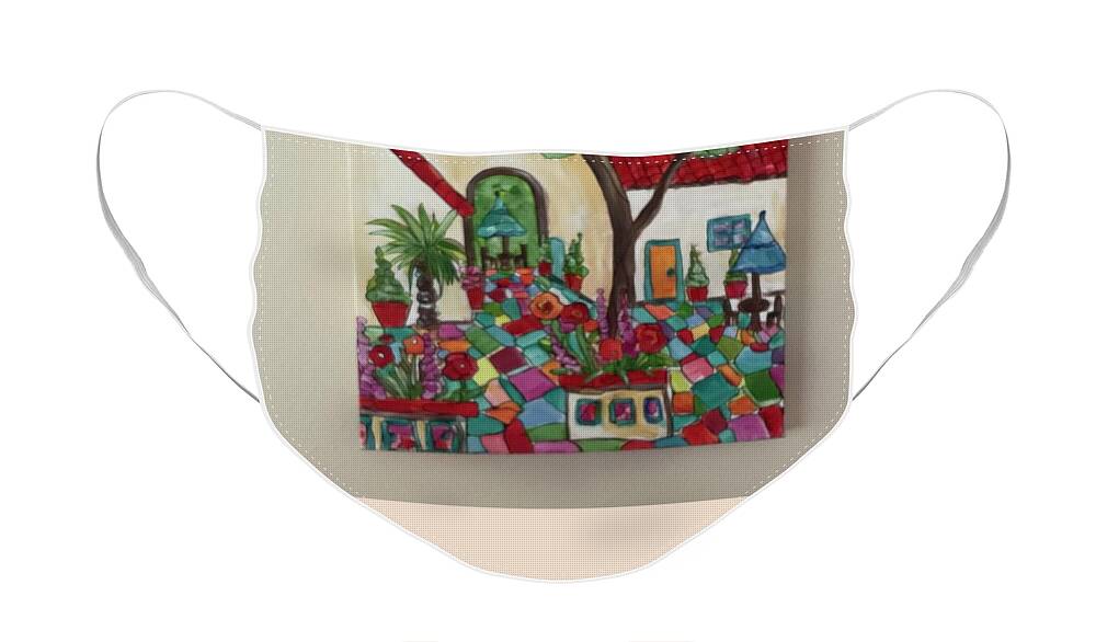 Landscape Of Colorful Spanish Village. Face Mask featuring the painting Spanish Village #1 by Michelle Gonzalez