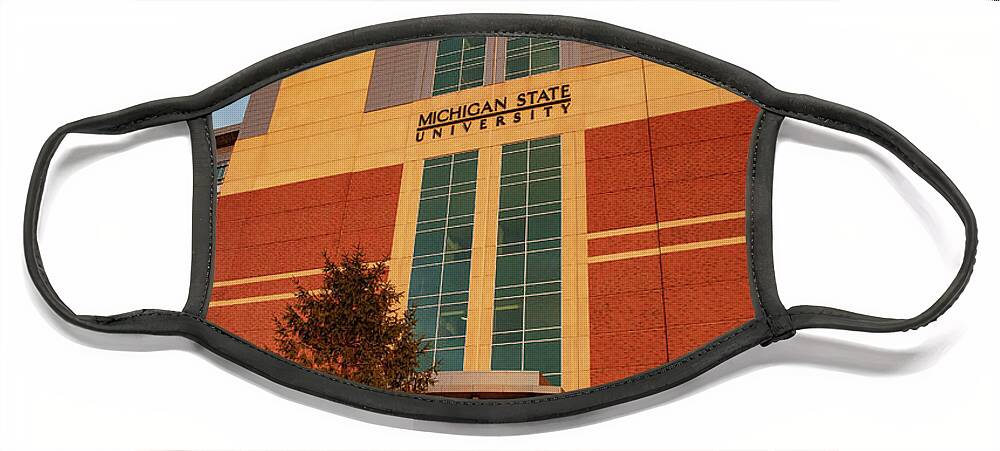 Michigan State University Campus Face Mask featuring the photograph Spartan Stadium at sunset #3 by Eldon McGraw