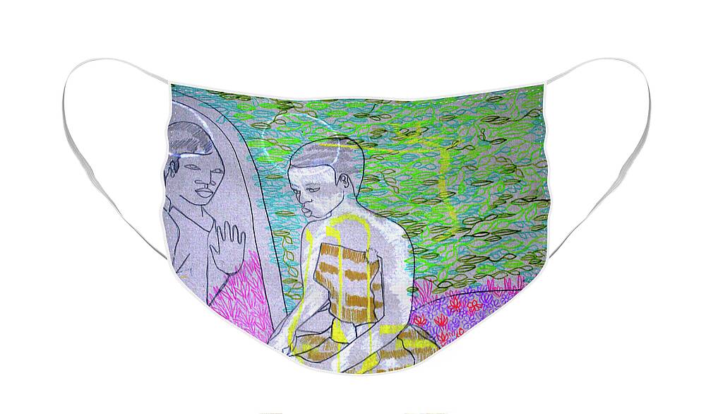 Jesus Face Mask featuring the mixed media The Annunciation Yabulira #3 by Gloria Ssali