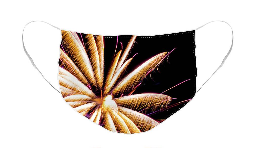 Fireworks Romeoville Illinois Yellow Purple Face Mask featuring the photograph Fireworks in Romeoville, Illinois #4 by David Morehead