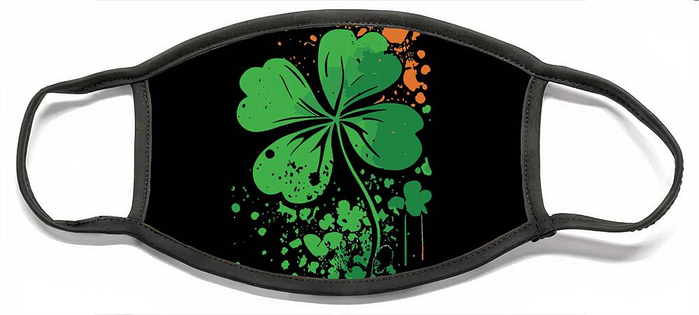 Cool Face Mask featuring the digital art 4 Leaf Clover St Patricks Day Paint Splatter by Flippin Sweet Gear