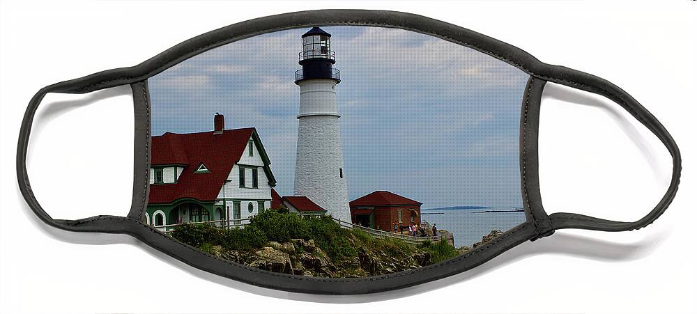 Maine Face Mask featuring the pyrography Portland Headlight #4 by Annamaria Frost