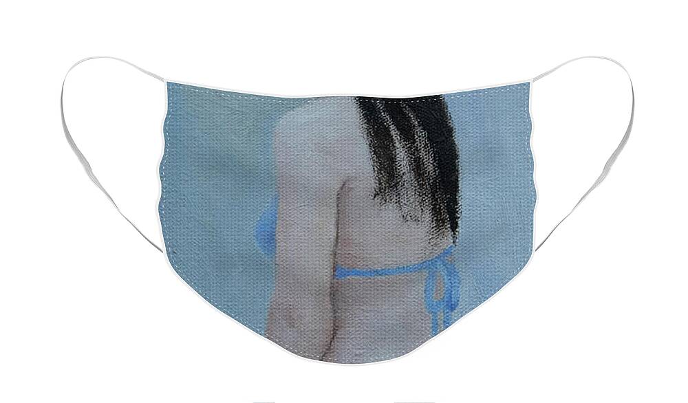 Summer Face Mask featuring the painting Blue Bikini #5 by Masami IIDA