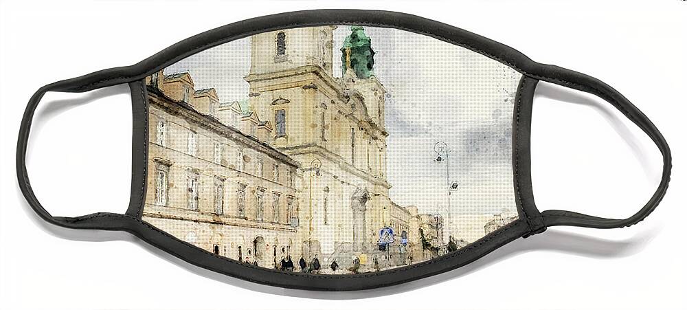 Warsaw Old Town Face Mask featuring the mixed media Warsaw Old Town #5 by Smart Aviation