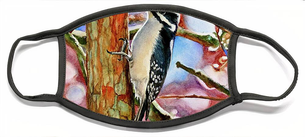 Placer Arts Face Mask featuring the painting #546 Woodpecker #546 by William Lum