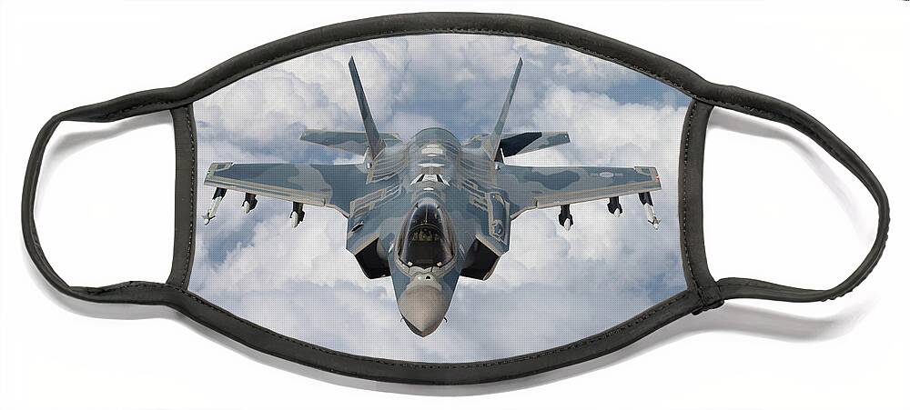 Lightning Face Mask featuring the digital art 59. ROKAF F-35A Air Superiority by Custom Aviation Art