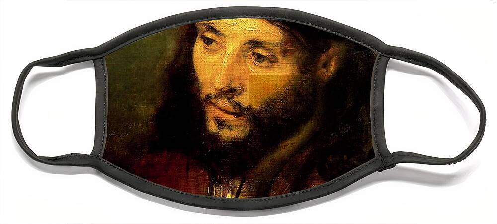 Christ Face Mask featuring the painting Head of Christ by Rembrandt van Rijn