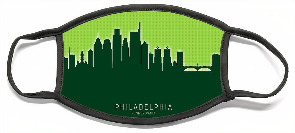 Philadelphia Face Mask featuring the digital art Philadelphia Pennsylvania Skyline #62 by Michael Tompsett