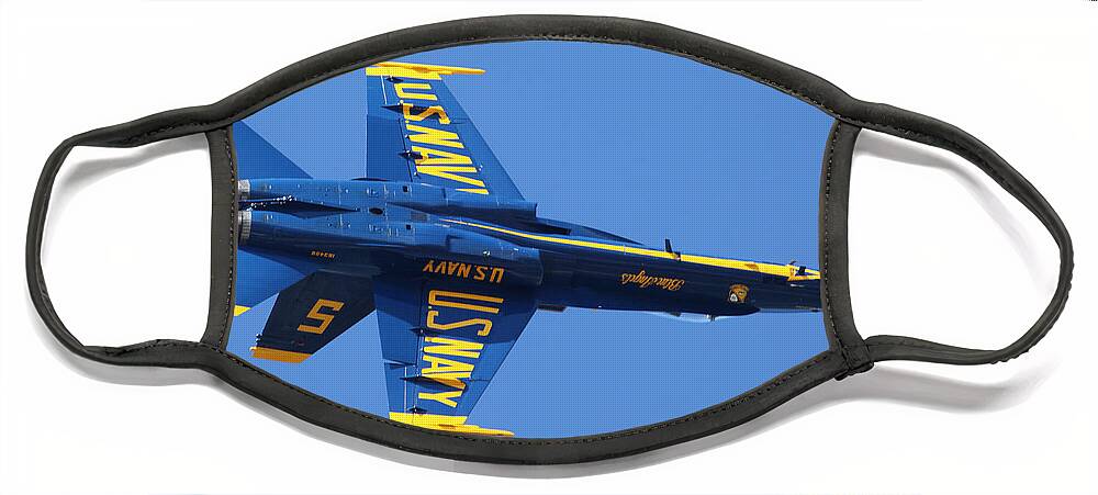 Blue Angels Face Mask featuring the photograph Blue Angels Solo Inverted by Custom Aviation Art