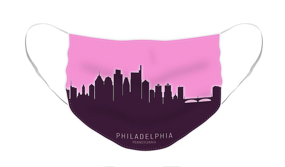 Philadelphia Face Mask featuring the digital art Philadelphia Pennsylvania Skyline #65 by Michael Tompsett