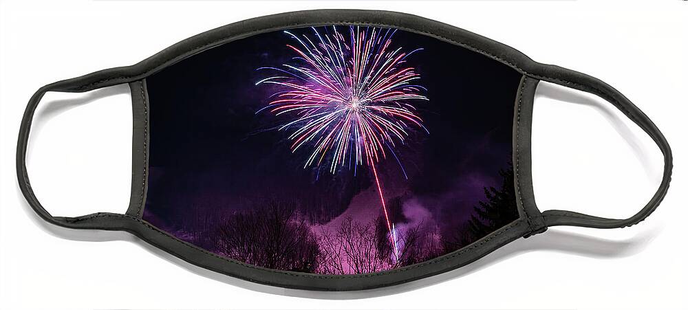 Fireworks Face Mask featuring the photograph Winter Ski Resort Fireworks #7 by Chad Dikun