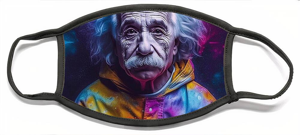 Albert Einstein Surreal Cinematic Minimalistic Art Face Mask featuring the painting Albert Einstein Surreal Cinematic Minimalistic by Asar Studios #9 by Celestial Images