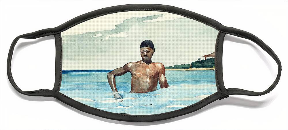 Winslow Homer Face Mask featuring the drawing The Bather by Winslow Homer
