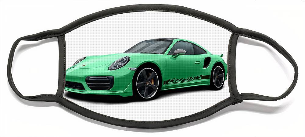 Sports Car Face Mask featuring the digital art 911 Turbo S Green by Moospeed Art