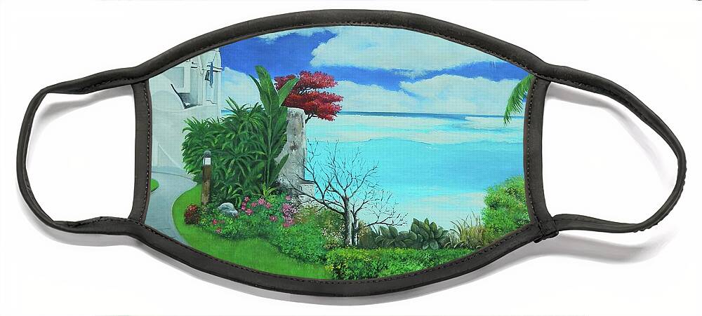 Greece Painting Face Mask featuring the painting A Beautiful Scene In Greece by Kenneth Harris