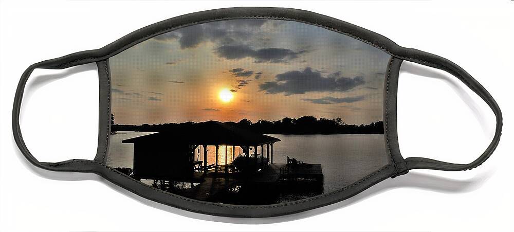 Sunset Face Mask featuring the photograph A Boathouse Good Night by Ed Williams