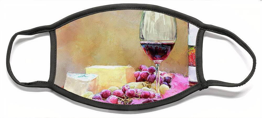 Red Wine Prints Face Mask featuring the mixed media A Cab at 5 by Colleen Taylor
