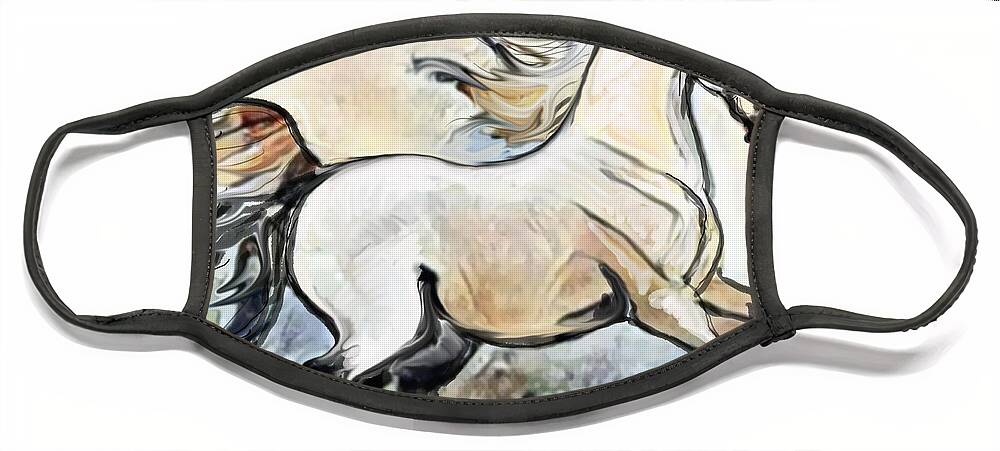 Equestrian Art Face Mask featuring the digital art A Cantering Horse 002 by Stacey Mayer