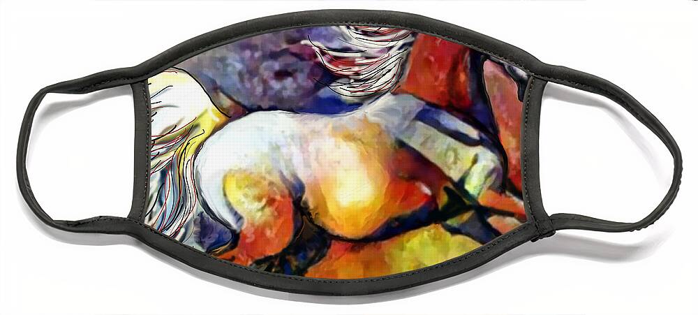 Arabian Horse Face Mask featuring the digital art A Cantering Horse 001 by Stacey Mayer
