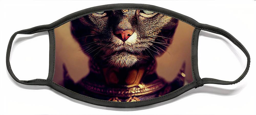 Warriors Face Mask featuring the digital art A Cat Warrior Named Soli by Peggy Collins