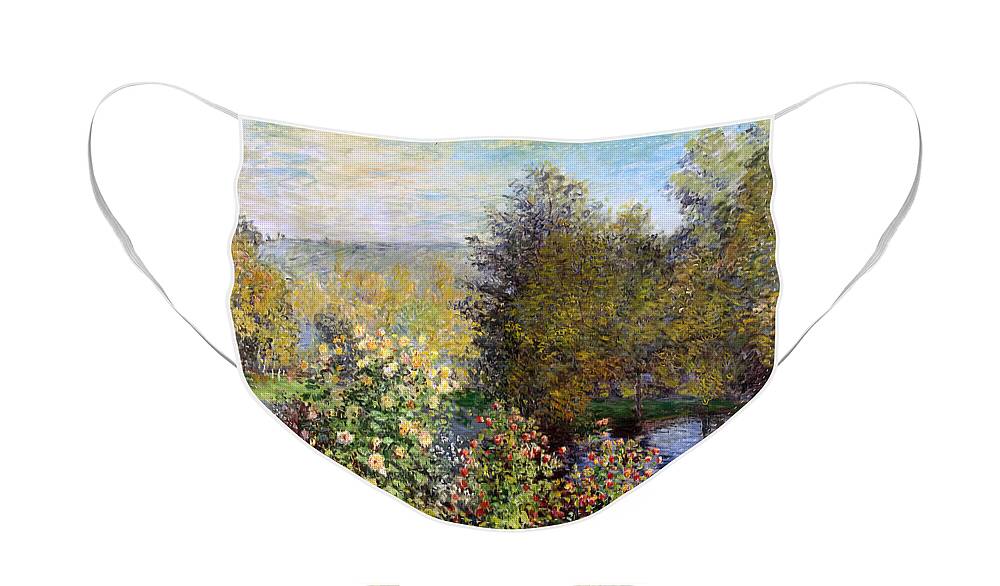 Monet Face Mask featuring the painting A Corner of the Garden at Montgeron by Claude Monet