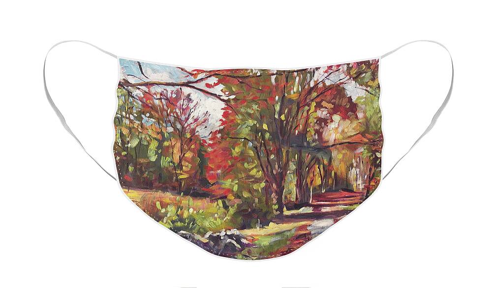 Landscape Face Mask featuring the painting A Country Road Upstate New York by David Lloyd Glover