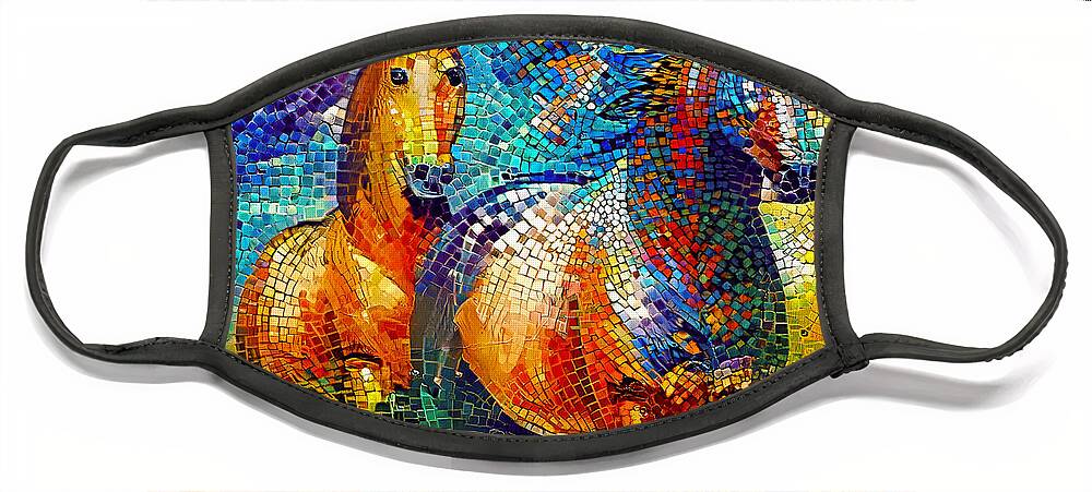 Horse Walking Face Mask featuring the digital art A couple of horses walking - colorful mosaic by Nicko Prints