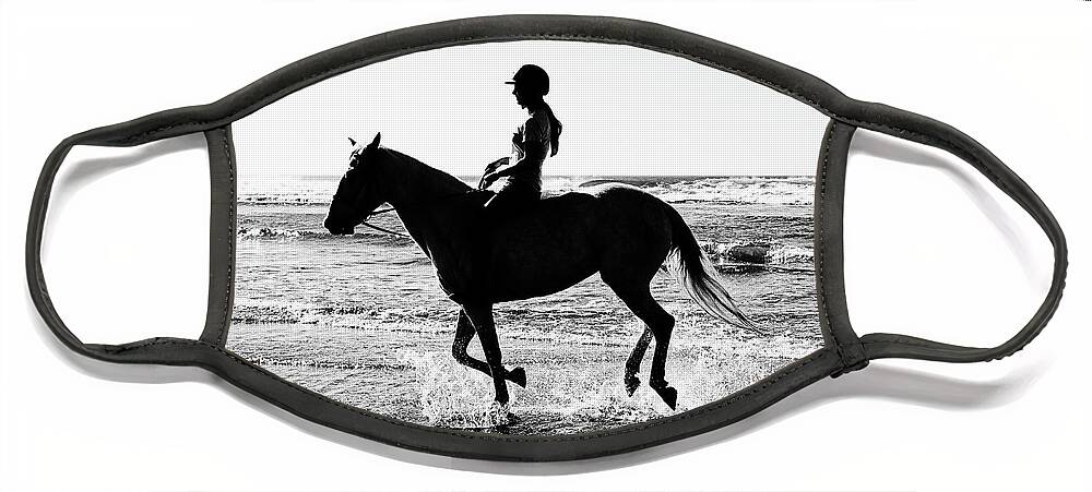 A Day At The Beach Face Mask featuring the photograph A Day at the Beach -- Girl Riding a Lusitano Horse on the Beach in Morro Bay, California by Darin Volpe