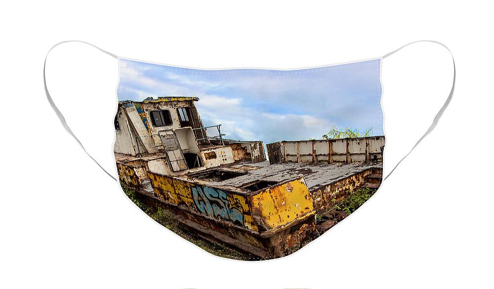 Boat Face Mask featuring the photograph A Ferry Boat Past its Prime on Isabella Island, Galapagos by L Bosco
