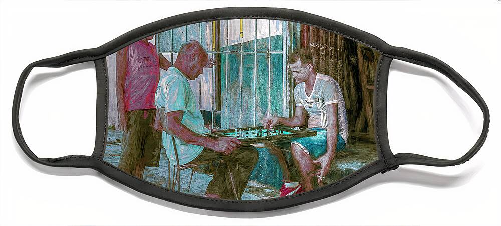 © 2015 Lou Novick All Rights Reversed Face Mask featuring the photograph A Game of Chess by Lou Novick