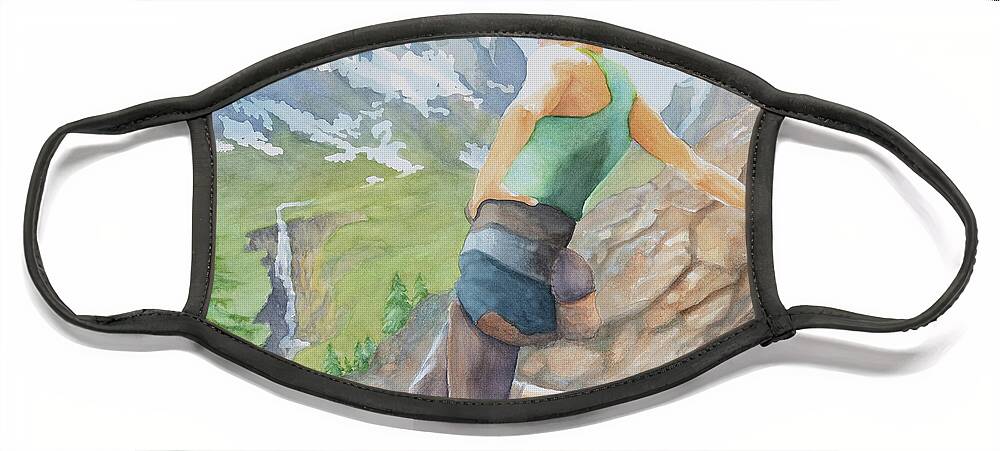 Watercolor Face Mask featuring the painting A Good Day for Climbing in the Alps by George Harth