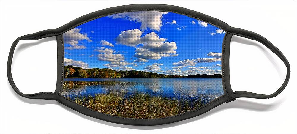 Landscape Face Mask featuring the photograph A Hint of Fall by Mary Walchuck